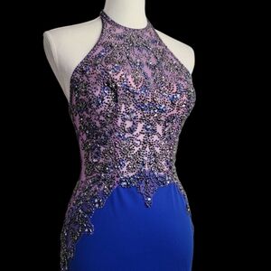 MORILEE Beaded‎ Studded Halter Neck Bodycon Prom Party Formal Dress Gown Size 4